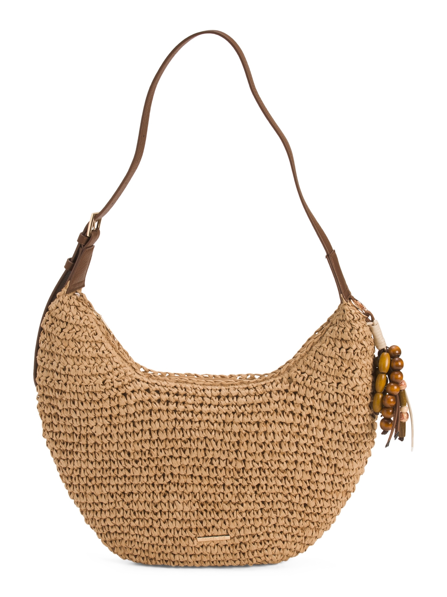 Rachel Zoe Tan Woven Shoulder Bag With Bead Tassel